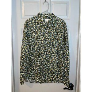 J.Crew Slim Fit Floral Shirt L Secret Wash 100s Yarn Cotton Ditsy Black Top